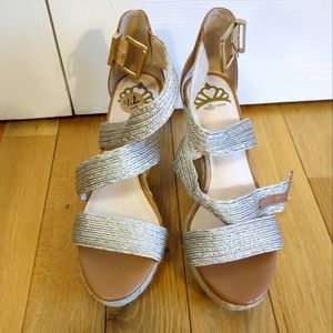 Fergalicious Metallic Wedge Sandals, Size 7.5, Like New